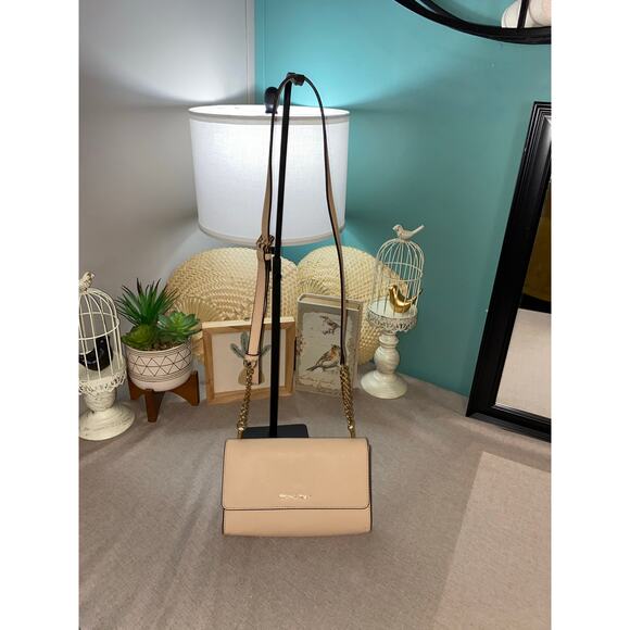 Michael Kors Cream Nude Tone Crossbody Bag Purse with Gold Chain Hardware - Picture 10 of 12